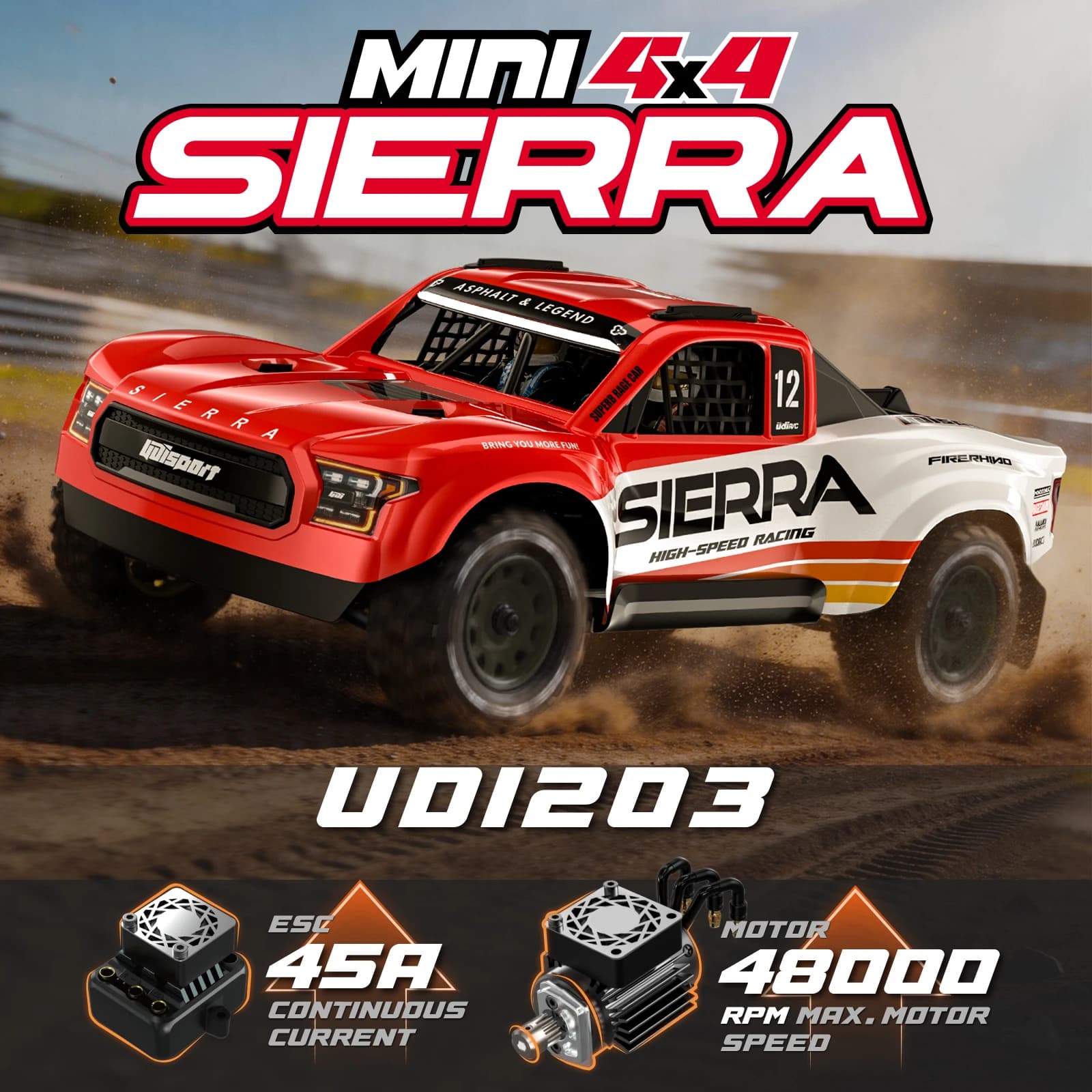 UDIRC UD1203 SIERRA Auto RC in Scala 1/12 4WD, Camion Fuoristrada Elettrico, Buggy da Deserto Completamente Sigillato, Veicolo RC per Adulti