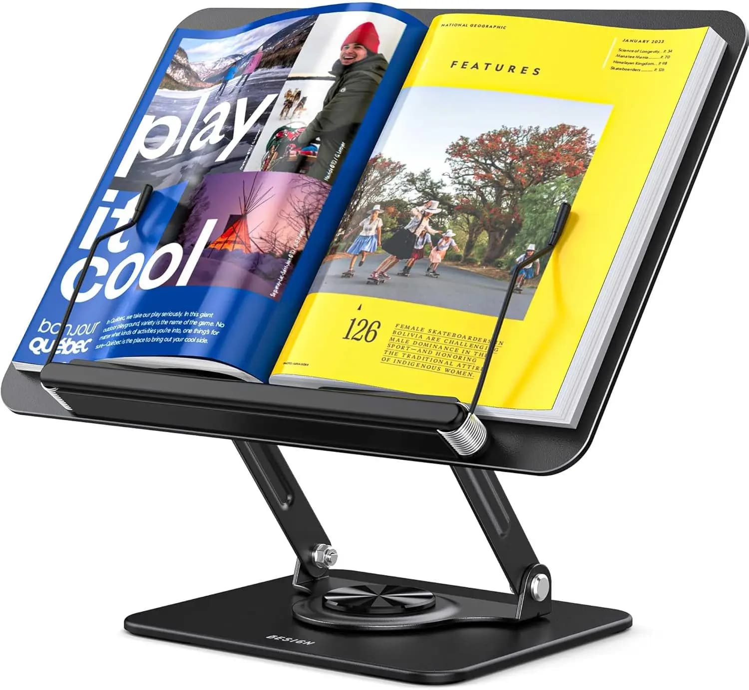 Supporto regolabile per libri, laptop, libri di cucina, tablet con clip per pagine