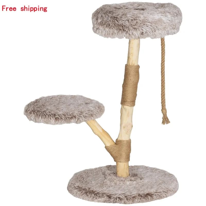 Tree for natural cats 50x90 cm in solid wood with jute scratching, plush cot, platform for jumping and playing with cat rope under 4.5 kg