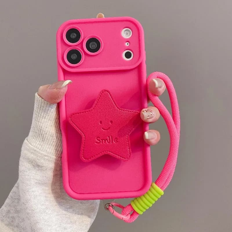 Cute Star Soft Phone Case For iPhone 17 Pro Max 16 15 14 13 12 11 Pro 16E 17E Air X XR XS 7 8 Plus With Lanyard Shockproof Cover