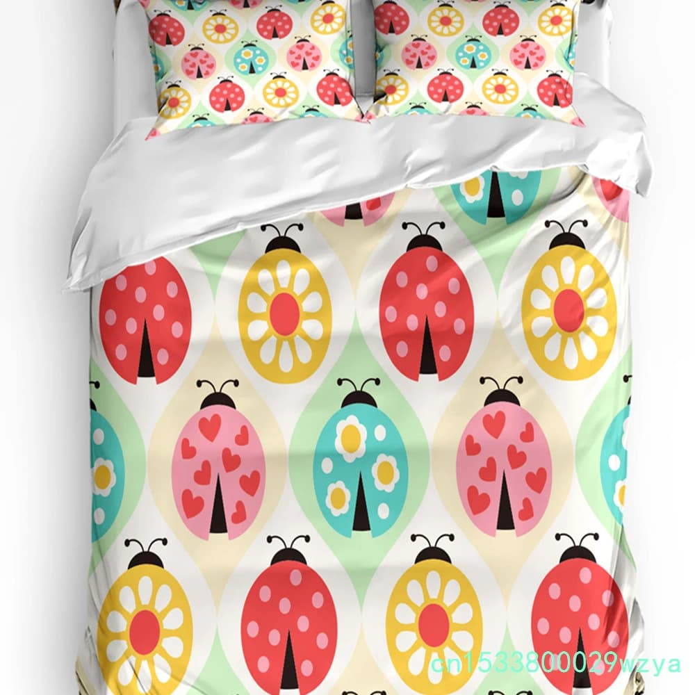 Ladybugs Cartoon Colorful Bedding Set 3pcs Boys Girls Duvet Cover Pillowcase Kids Adult Quilt Cover Double Bed Set Home Textile
