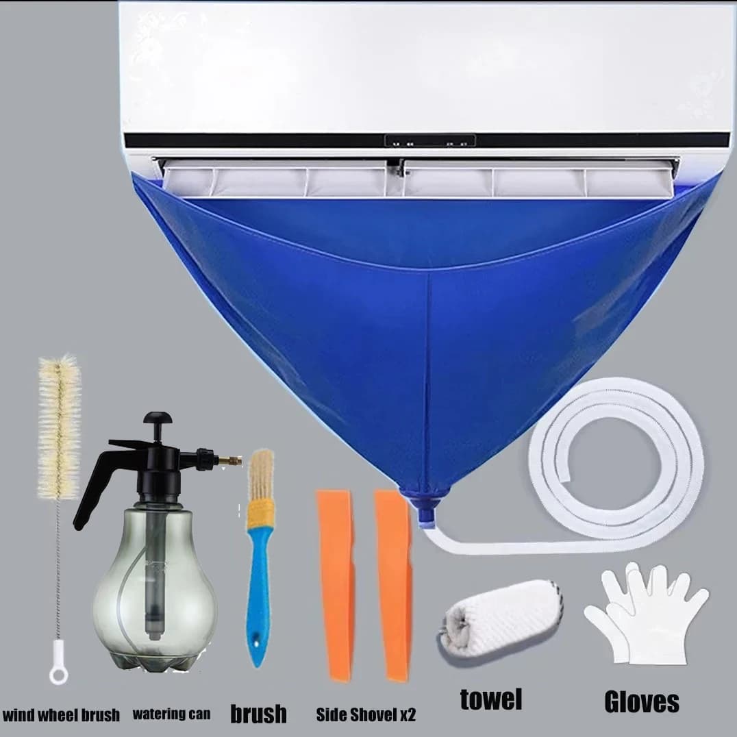 Coperchio per la pulizia del condizionatore d'aria impermeabile da 8 pezzi in PVC con tubo dell'acqua da 2m detergente per appendere il sacchetto di protezione dalla polvere Kit spruzzatore Set di spazzole