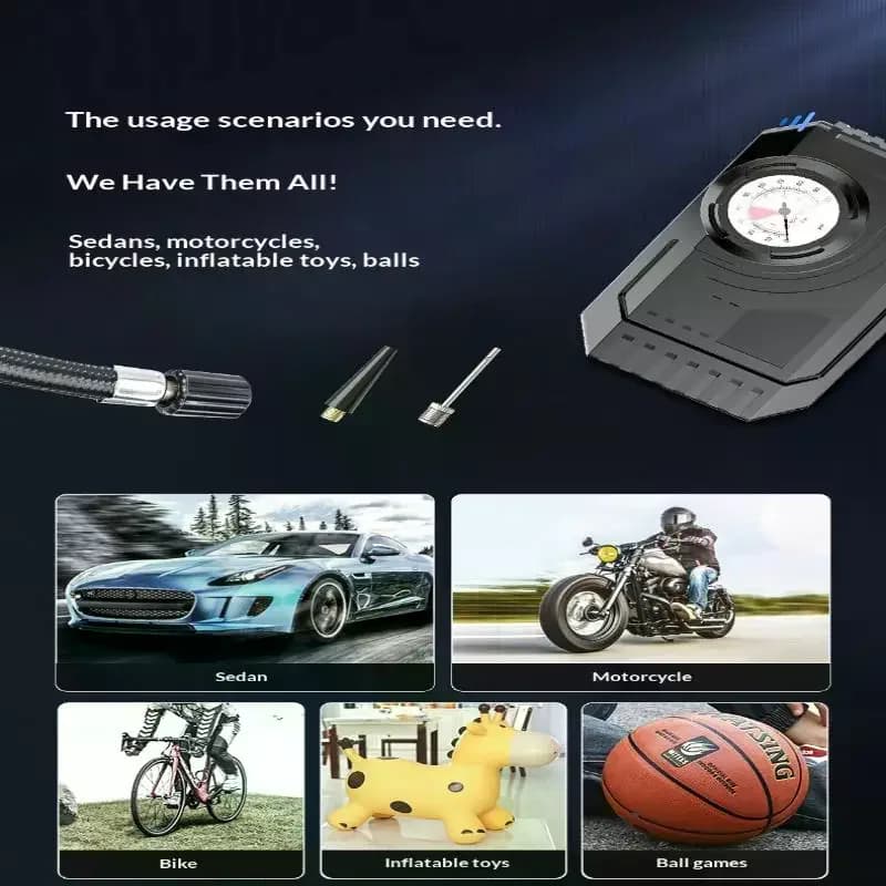 【L】Mini Compressore d'Aria Meccanico Cablato per Gonfiaggio Rapido di Pneumatici Auto, Bici e Moto, Ideale per Viaggi all'Aperto