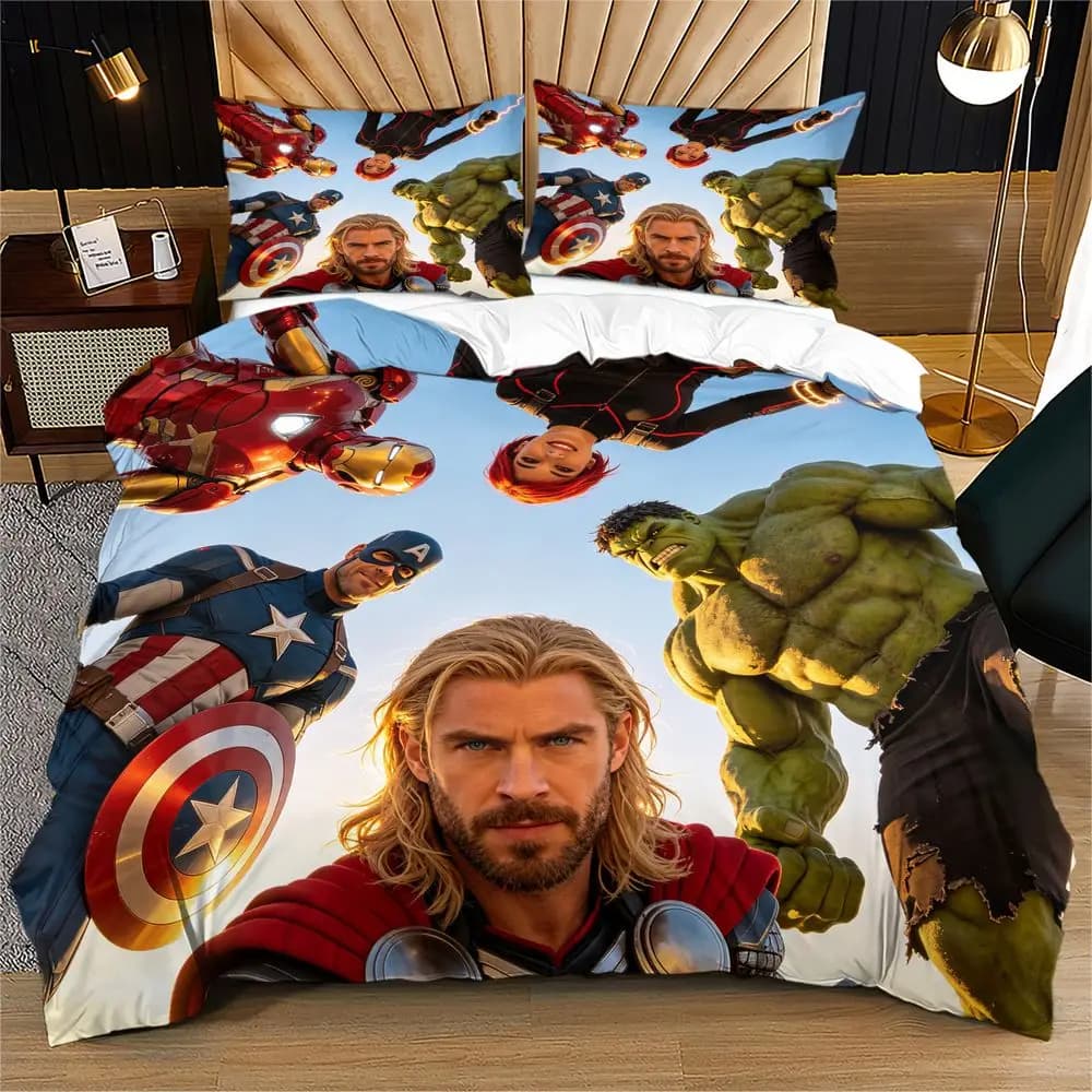 Marvel Superhero Comic Print Microfiber Duvet Cover Set No Filler Bedding For Teen Adult Bedroom Decor