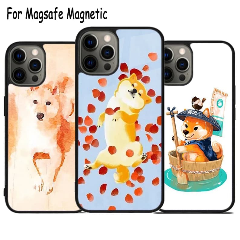 Cover per telefono con ricarica wireless a tema Shiba Inu per iPhone 17 Air 15 16 16e 14 13 11 12 Pro Max Plus, con bumper magnetico Magsafe