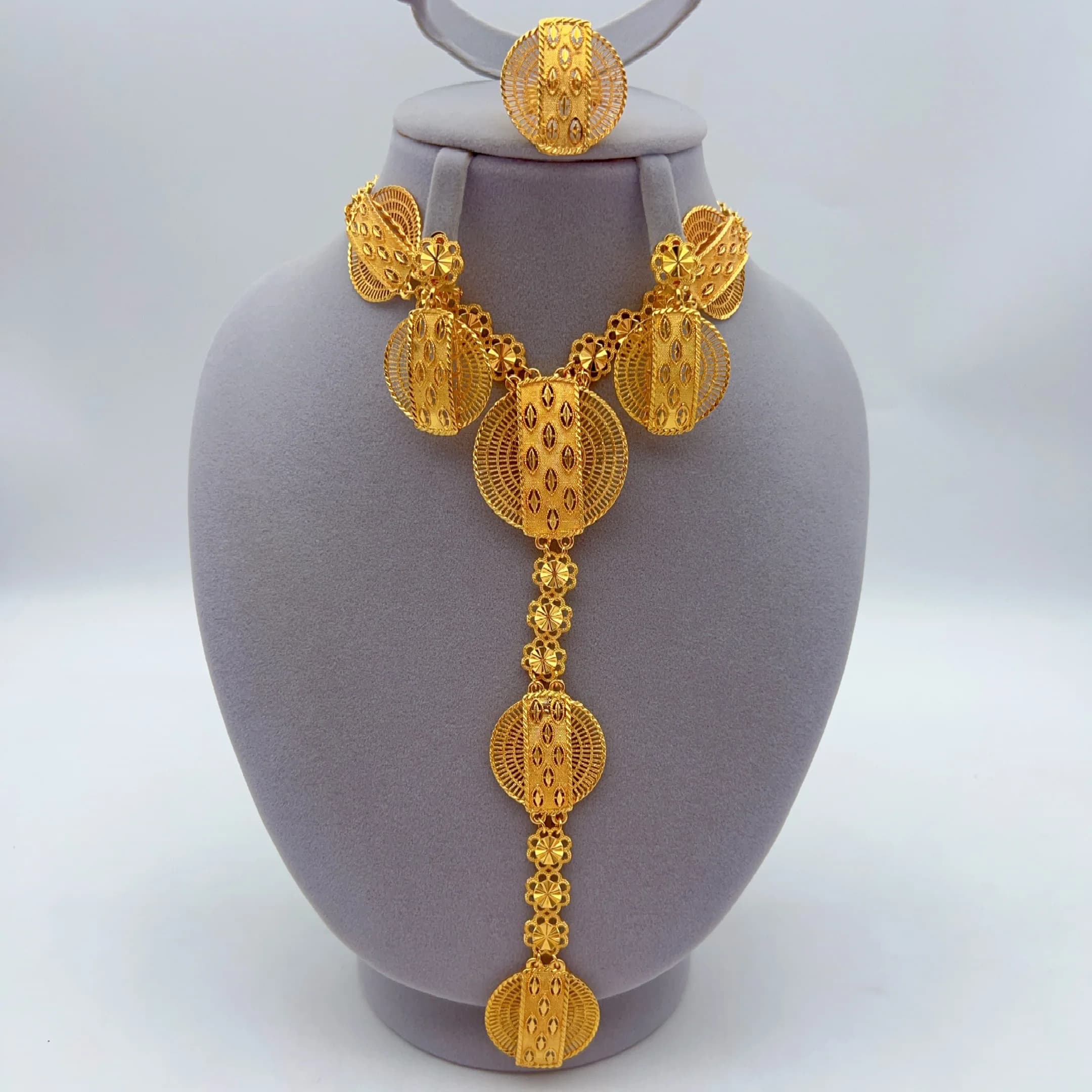 Set di collana e orecchini lunghi africani per donna, placcati in oro 24 carati, stile Dubai, Nigeria, gioielli da sposa indiani, regalo per matrimoni e feste.