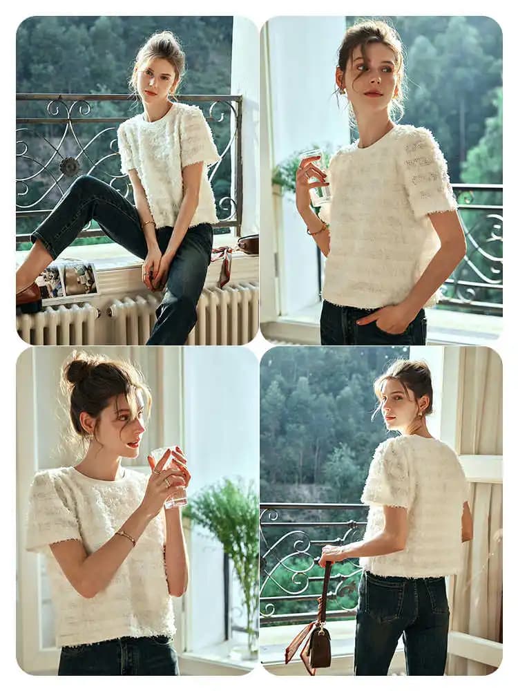 OLrain Lace Tops for Woman Pullover 2026 French Elegant Summer Blouse Short Puff Sleeve Crop Top Female Clothes LO24CX88501