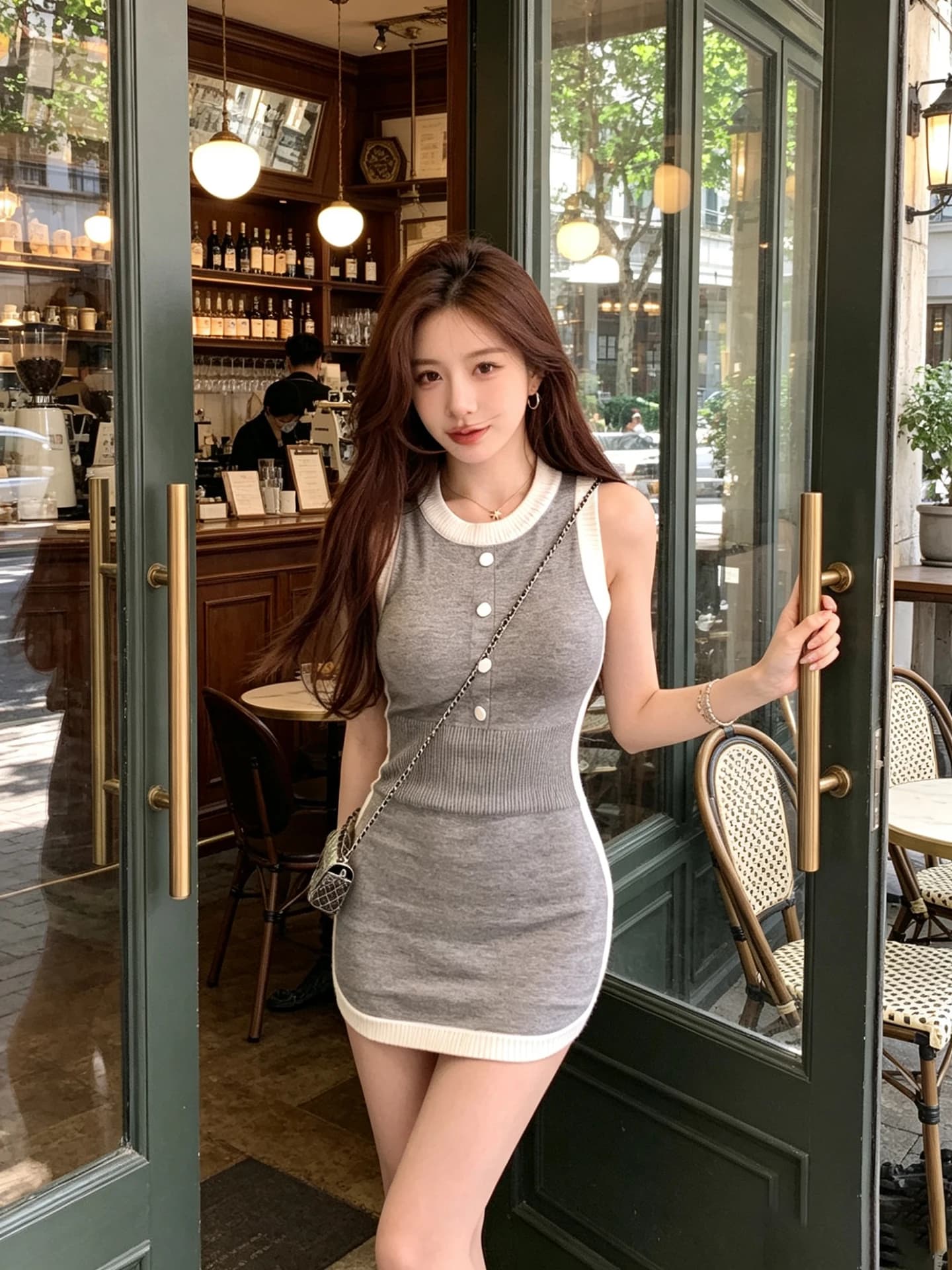 Gray round Neck Knitted Short Dress Women's Summer New Style Sleeveless Waist Cinched Slimming Short Skirt Pure Desire Style