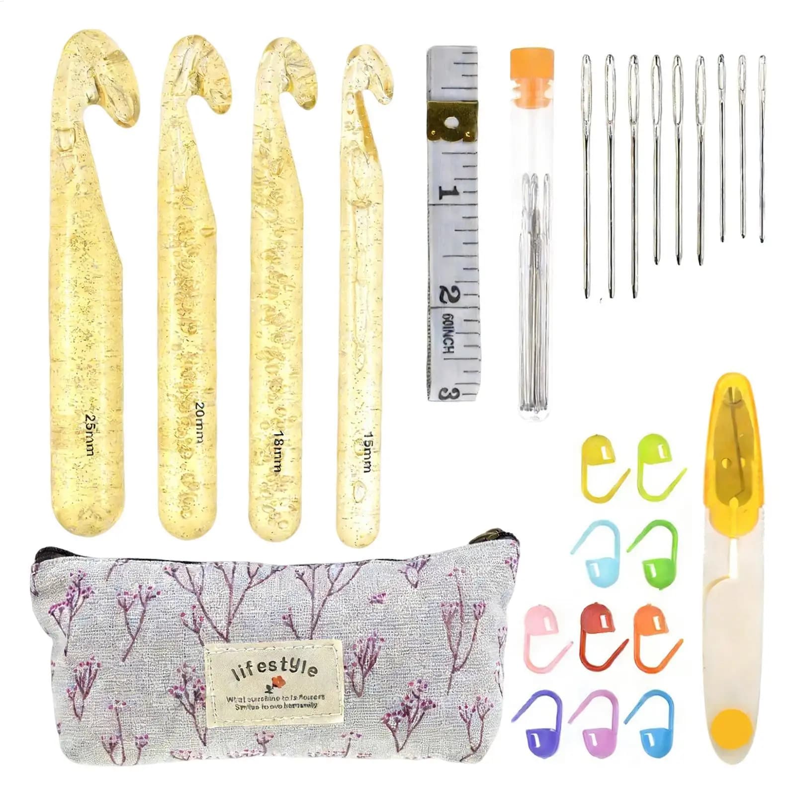 Set di uncinetti per lavori a maglia grossa, kit di ferri da maglia per anziani, set di ganci per maglia per casa, studio, ufficio, sottobicchieri, bambole, sciarpe, lavori artigianali