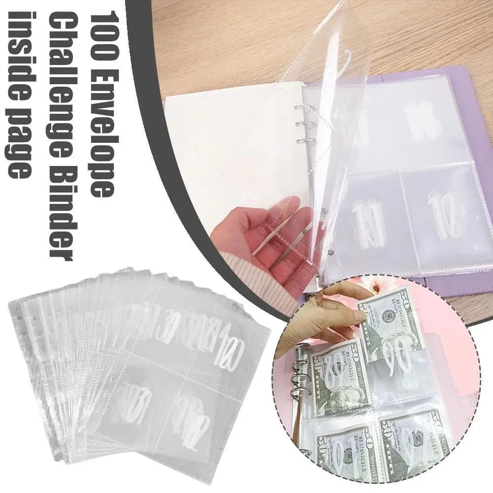 100 busta Challenge Binder A5 libro salvadanaio a doppia faccia 00 giorni coppia risparmio sfida Notebook pagina sciolta