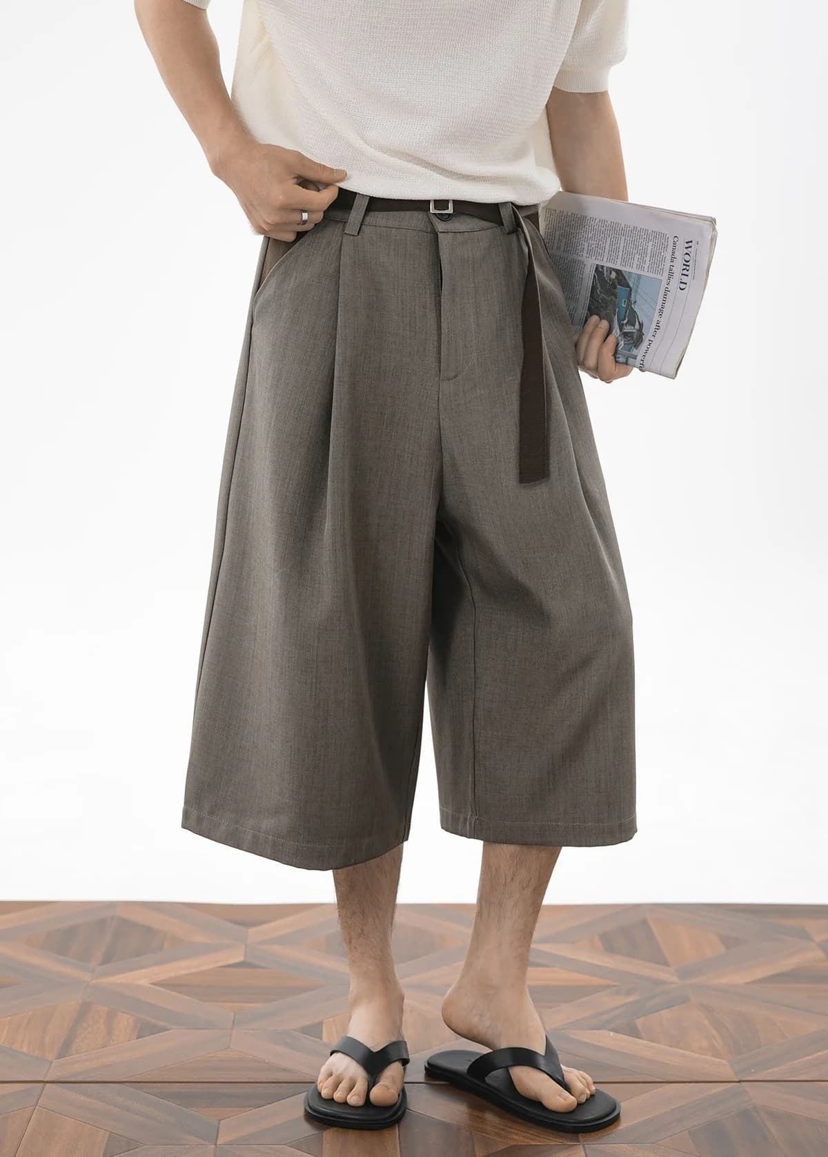 Pantaloncini da uomo Seven-Fifth: Cintura reversibile estiva, patchwork vintage americano, pantaloni a gamba dritta dal taglio ampio
