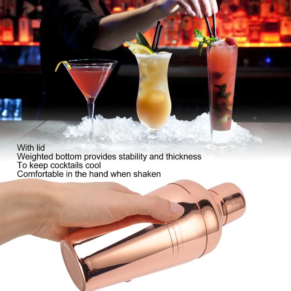 Durable 304 Stainless Steel Cocktail Mixer Dishwasher Safe Rose Gold Drink Shaker 510mL Rust Proof Bartender Drink Mixer Bar