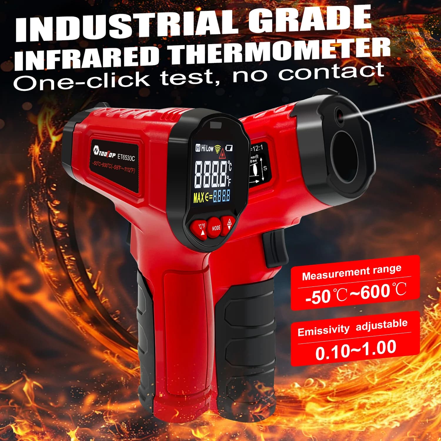 TOOLTOP ET6530C -50 ° C-600 ° C Termometro digitale portatile Display retroilluminato laser Termometro industriale per cucina Auto esterna