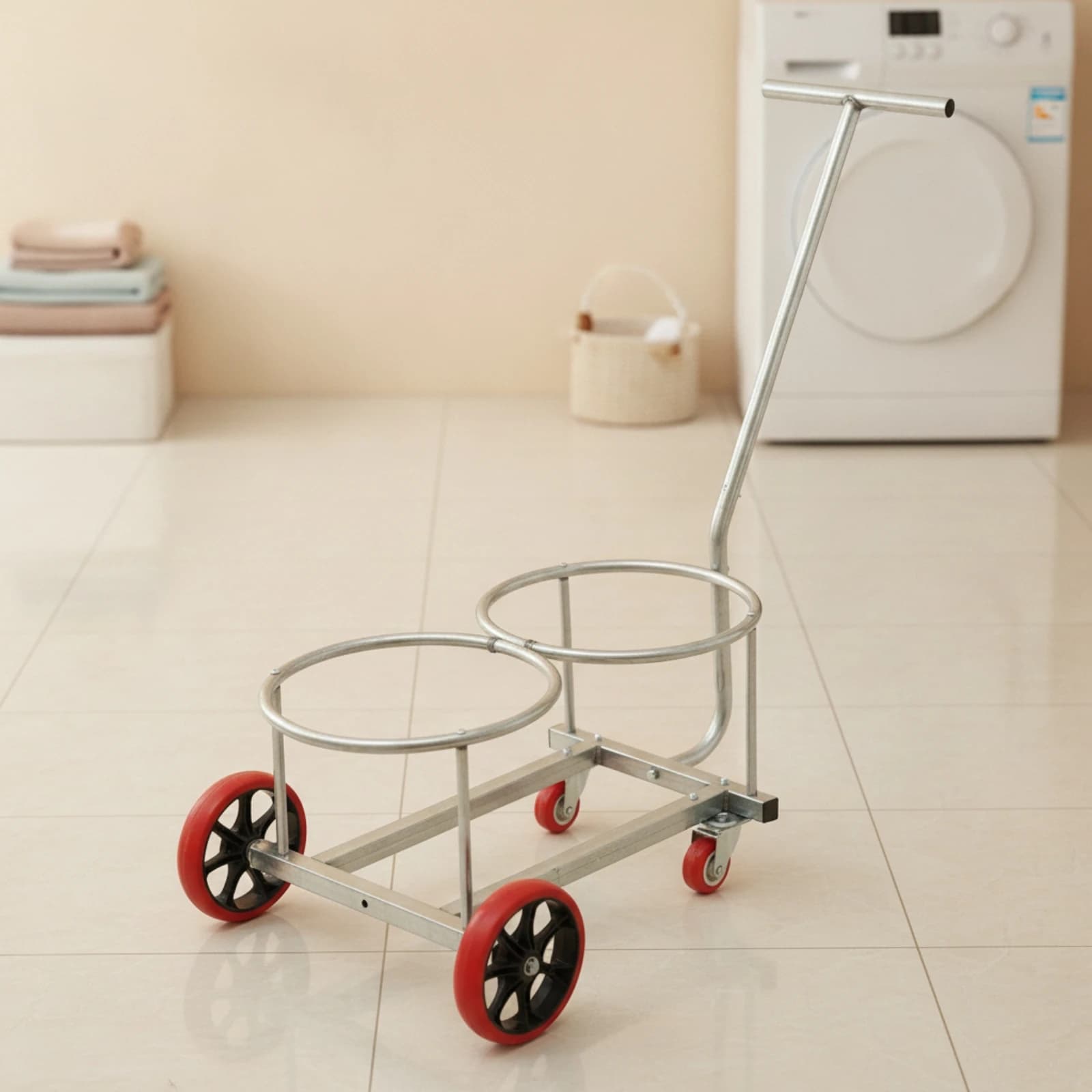 Rolling Cart with Pail Rings Mobile Pail Cart Utility Trolley Sturdy for Cleaners, Garages, Workshops