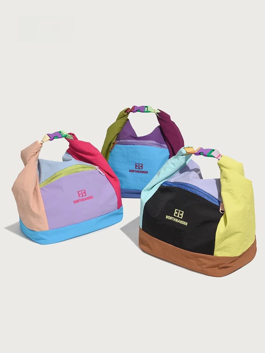 Dopamine Gradient Large Capacity Makeup Bag Portable Skincare Storage Handbag Outing Mom's Lunch Box Color Block Cosmetic Pouch