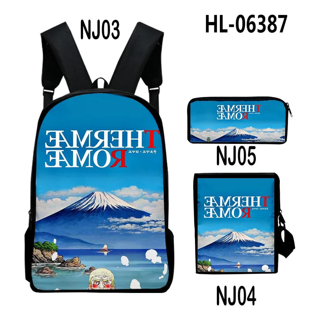 Harajuku Youthful Thermae Romae Novae 3D Print 3pcs/Set Student Travel bags Laptop Daypack Backpack Shoulder Bag Pencil Case