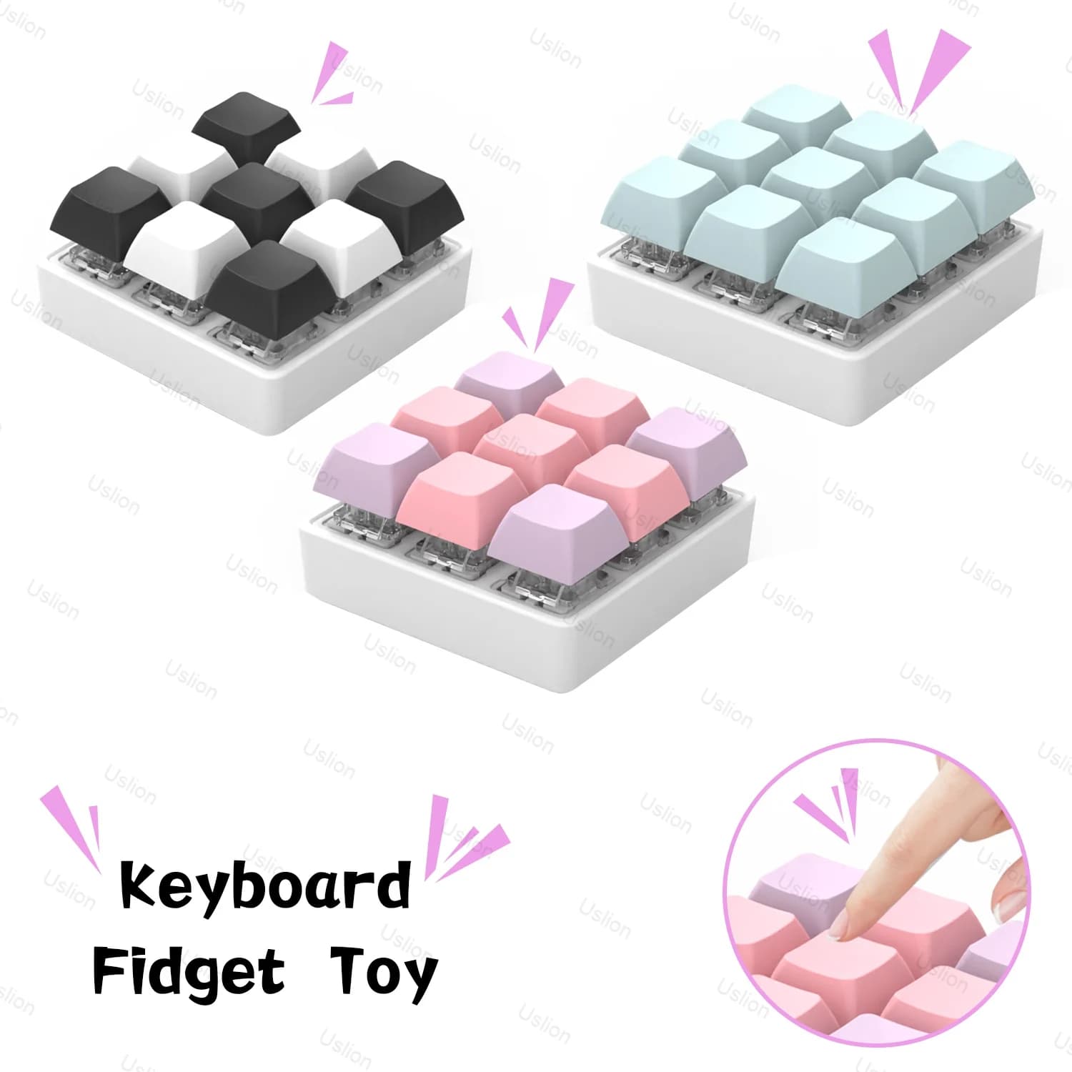 Giocattoli portachiavi Fidget con copritasti meccanici a 9 tasti - Giocattolo per dita antistress per studio in ufficio - Regalo per adulti e bambini