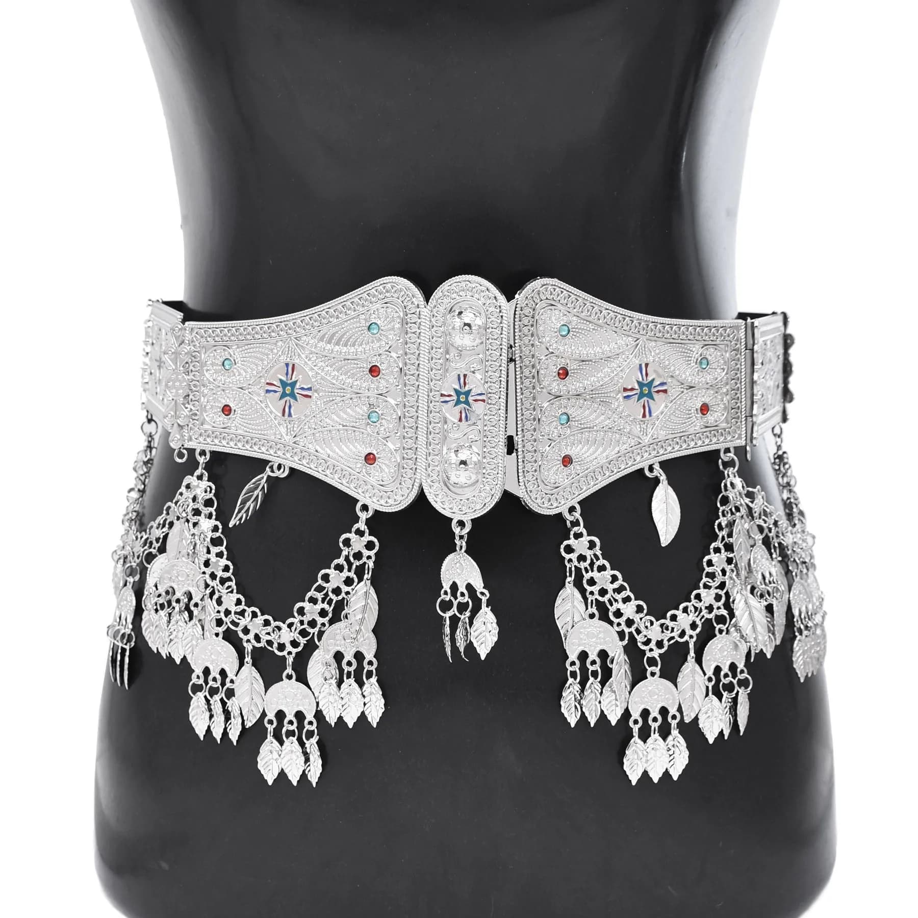 Argento placcato bandiera nazionale assira foglia nappa modello metallo vita pancia catene moda ciondolo etnico cinture gioielli per il corpo