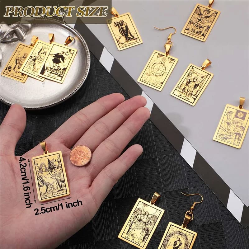 ABGH-44 PCS Collana con tarocchi in acciaio inossidabile con ciondolo Gioielli con tarocchi Ciondoli delicati con sole e luna