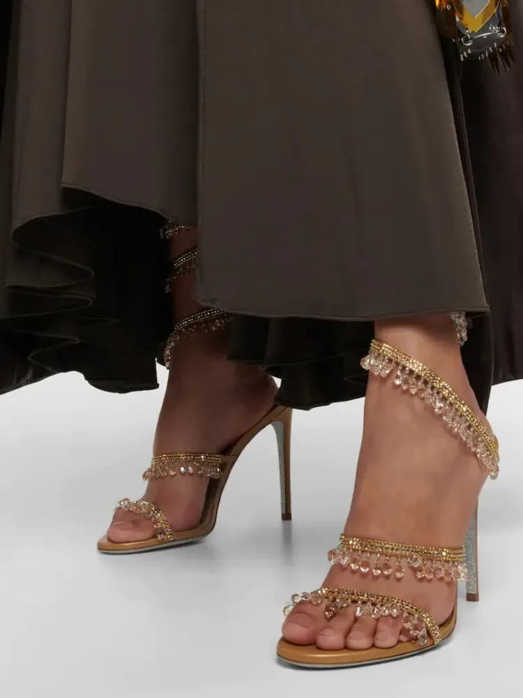 Sandali Donna Nuovi 2026 con Strass e Nappe, Scarpe Eleganti con Cristalli, Sexy per Banchetti e Feste, con Doppio Tacco a Spillo, Sandali Donna Taglie Grandi