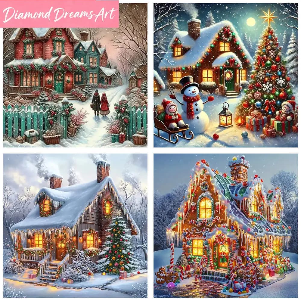 1pcs Diamond Painting Snowy Village Street Scene Romantic Winter Houses Full Drill 5D DIY Diamond Embroidery Kits Decor