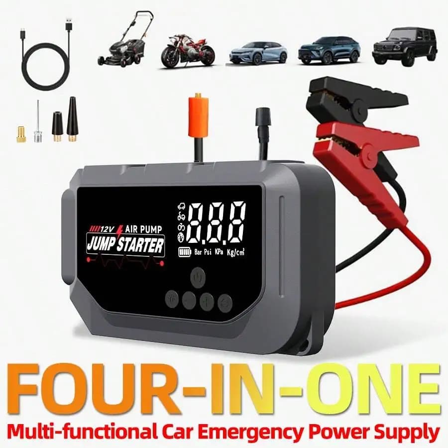 Avviatore di Emergenza Intelligente 12V 8000A con Pompa d'Aria, Power Bank, Torcia e Display Digitale