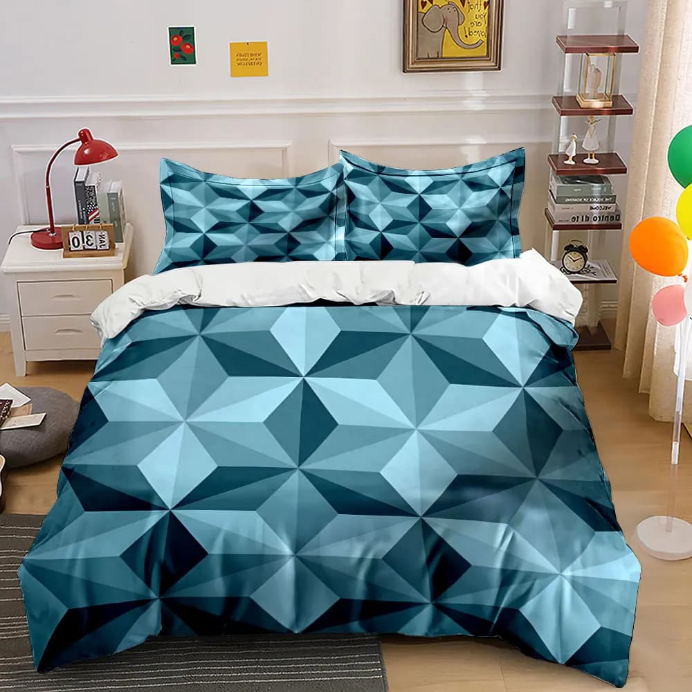 3pcs Blue Geometric Pattern Texture Duvet Cover Set with 3D Printing Design Soft Polyester Bedding Set All-Season Comfort