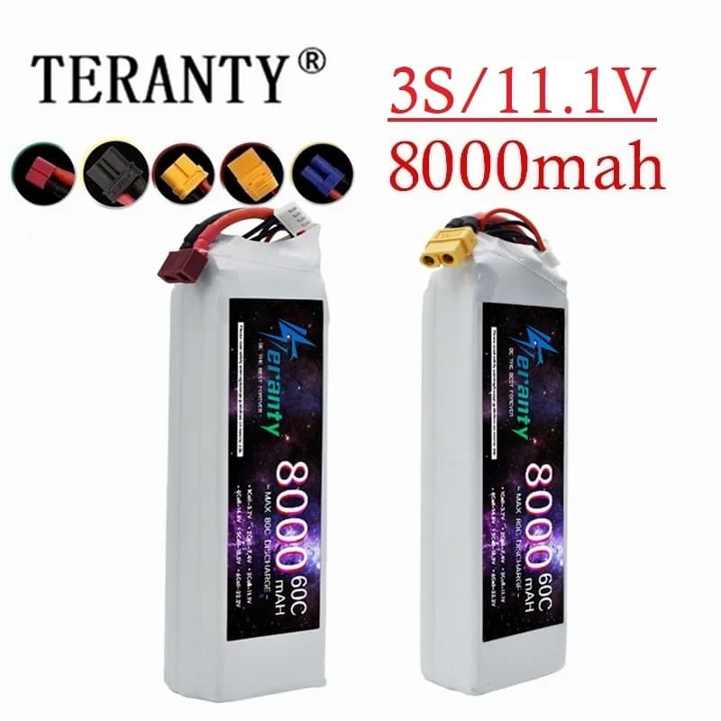 Teranty 3S 11.1V 8000mAh 60C Lipo Batteria per RC Drone Modello Quadcopter FPV Auto da corsa con connettori XT60 XT90 TRX