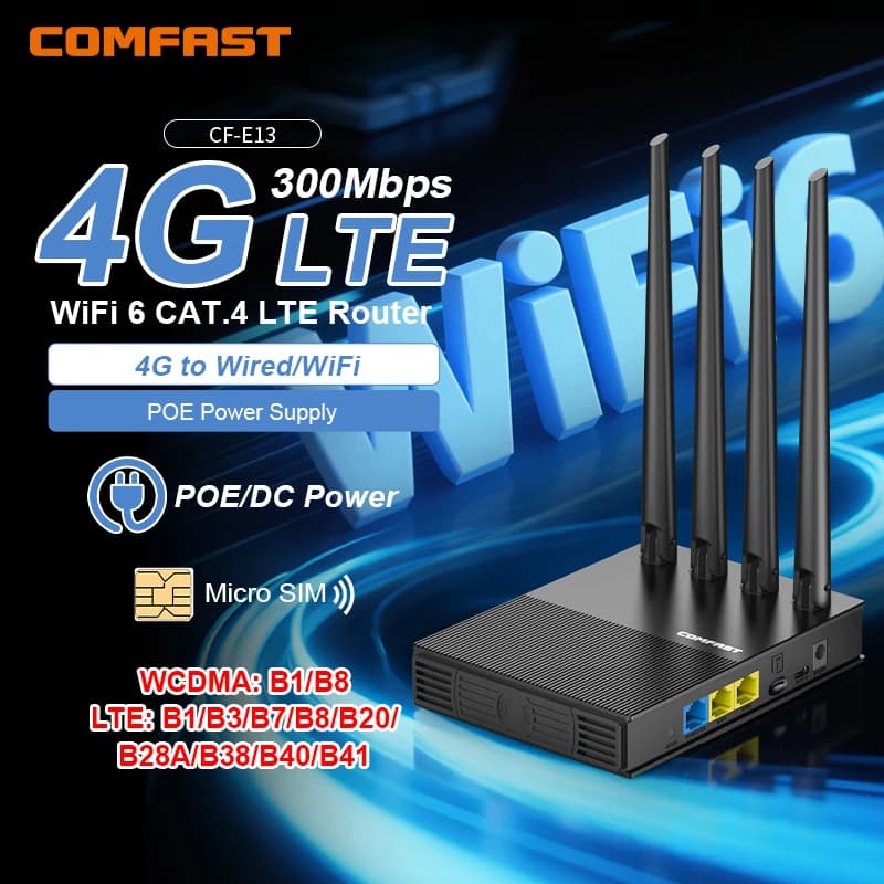 comfast WiFi6 4G LTE Cat.4 Router wireless scheda SlM 300Mbps 2.4G 4 antenne PlugPlay Router wireless Internet portatile esterno