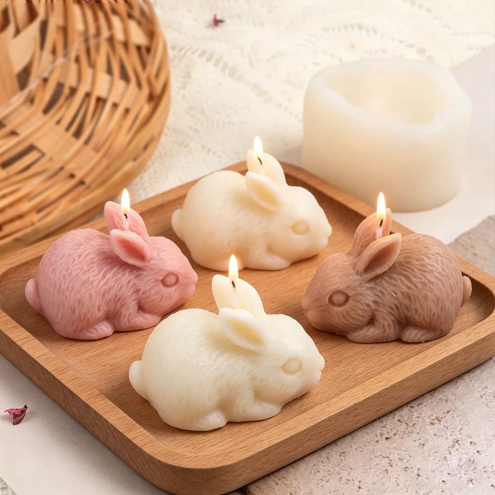 Stampo in Silicone 3D a Forma di Coniglio, Stampo in Silicone a Forma di Coniglietto Sdraiato per Candele Profumate Fai-da-Te, Gesso, Sapone, Resina, Arte e Decorazioni per la Casa