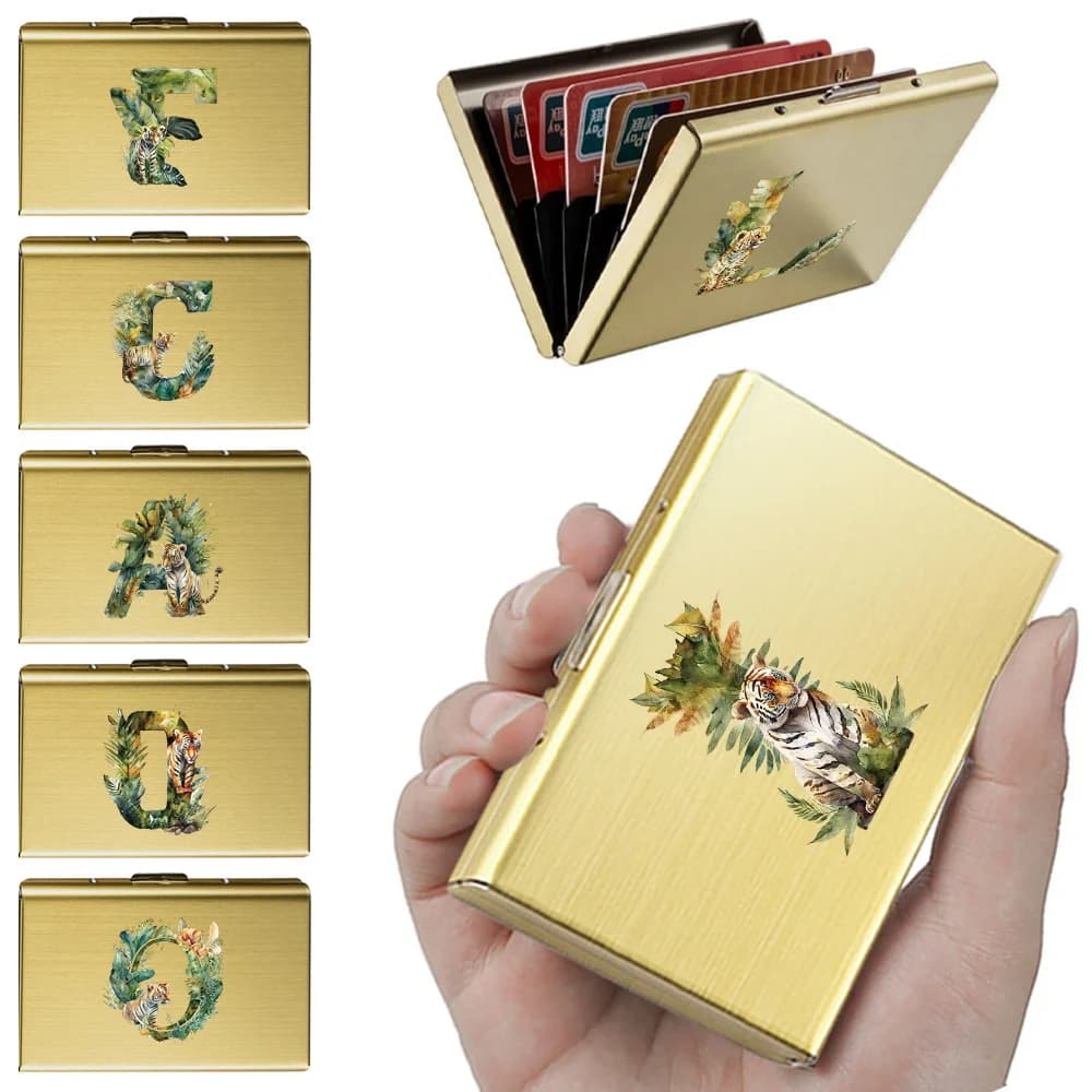 New Jungle Tiger Letter Printing Men's Business Card Holder Anti Scan Credit Card RFID Fence Metal Ultra-thin ID Card Set Wallet