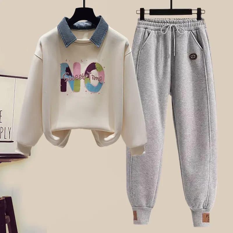 Thickened Fleece Casual Sportswear Set Women's Loose Fashionable Hoodie Pants Two-Piece Set Autumn Winter Leisure Exercise