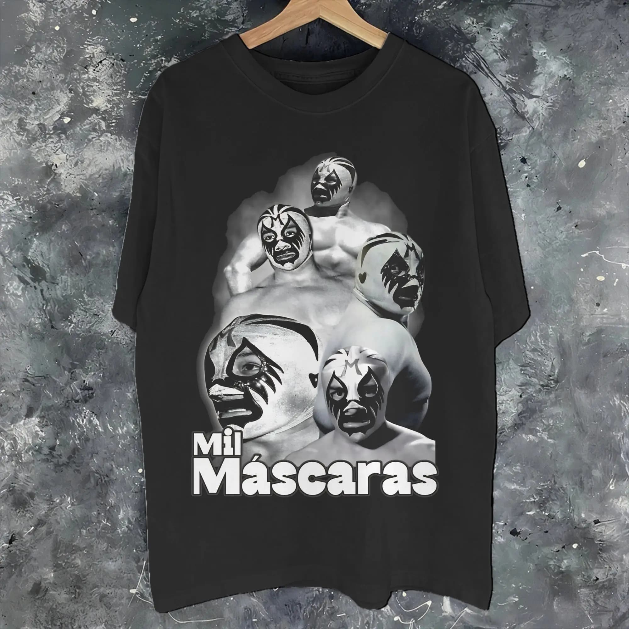 Magliette stampate con maschera del lottatore messicano Mil Mascaras per uomo e donna, abbigliamento in puro cotone