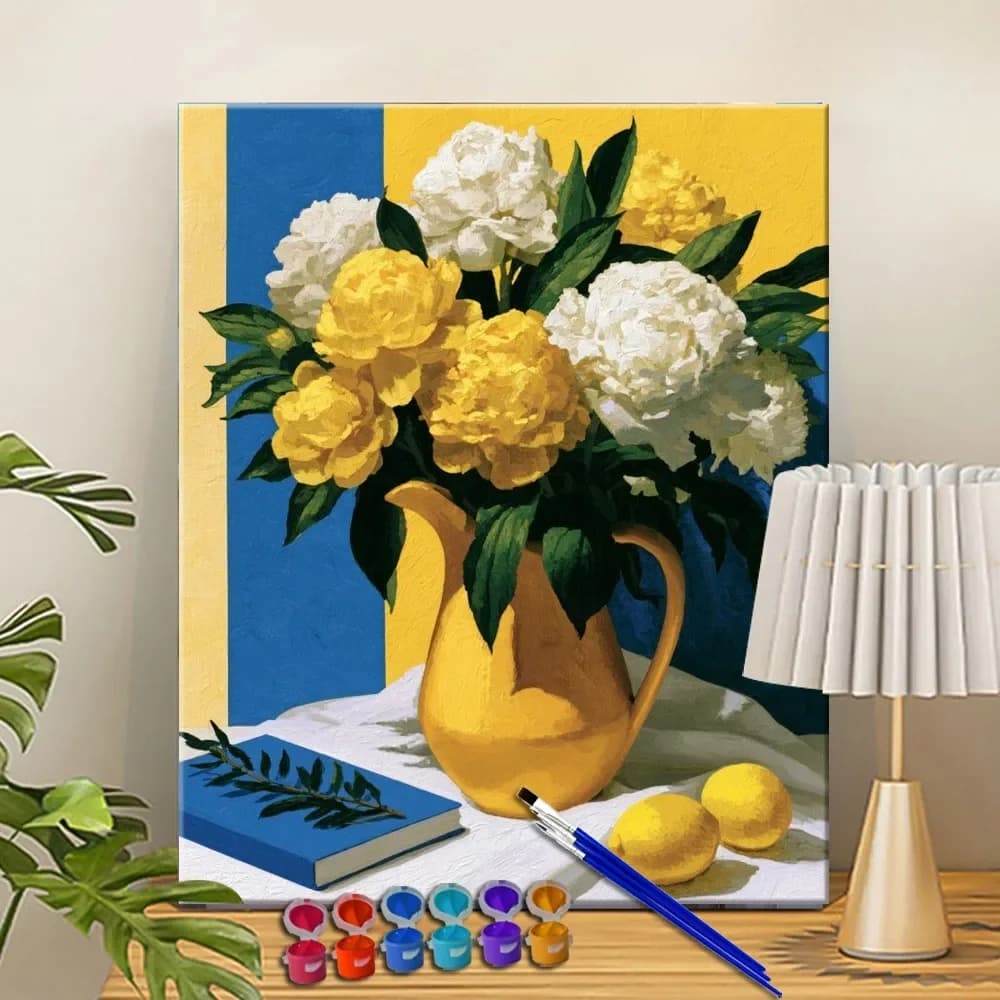 Painting By Numbers Blue-yellow flower Affair Acrylic Paint Canvas Dropshipping Portrait Family Children Photo Christmas gifts