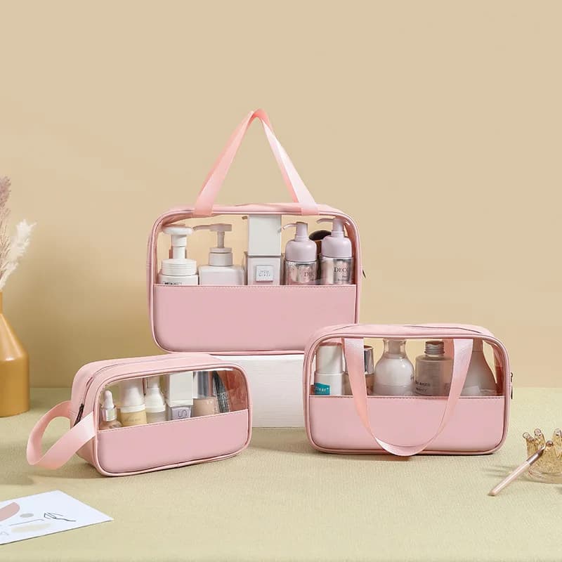 High Aesthetic Ins Style Waterproof PVC Handbag New Transparent Handheld Makeup Bag Large Capacity Portable Toiletry Bag