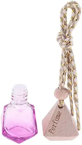 Purple Hexagonal Glass Bottle With Wooden Perfume Pendant And Rope Hanger For Car Home Diffuser Use
