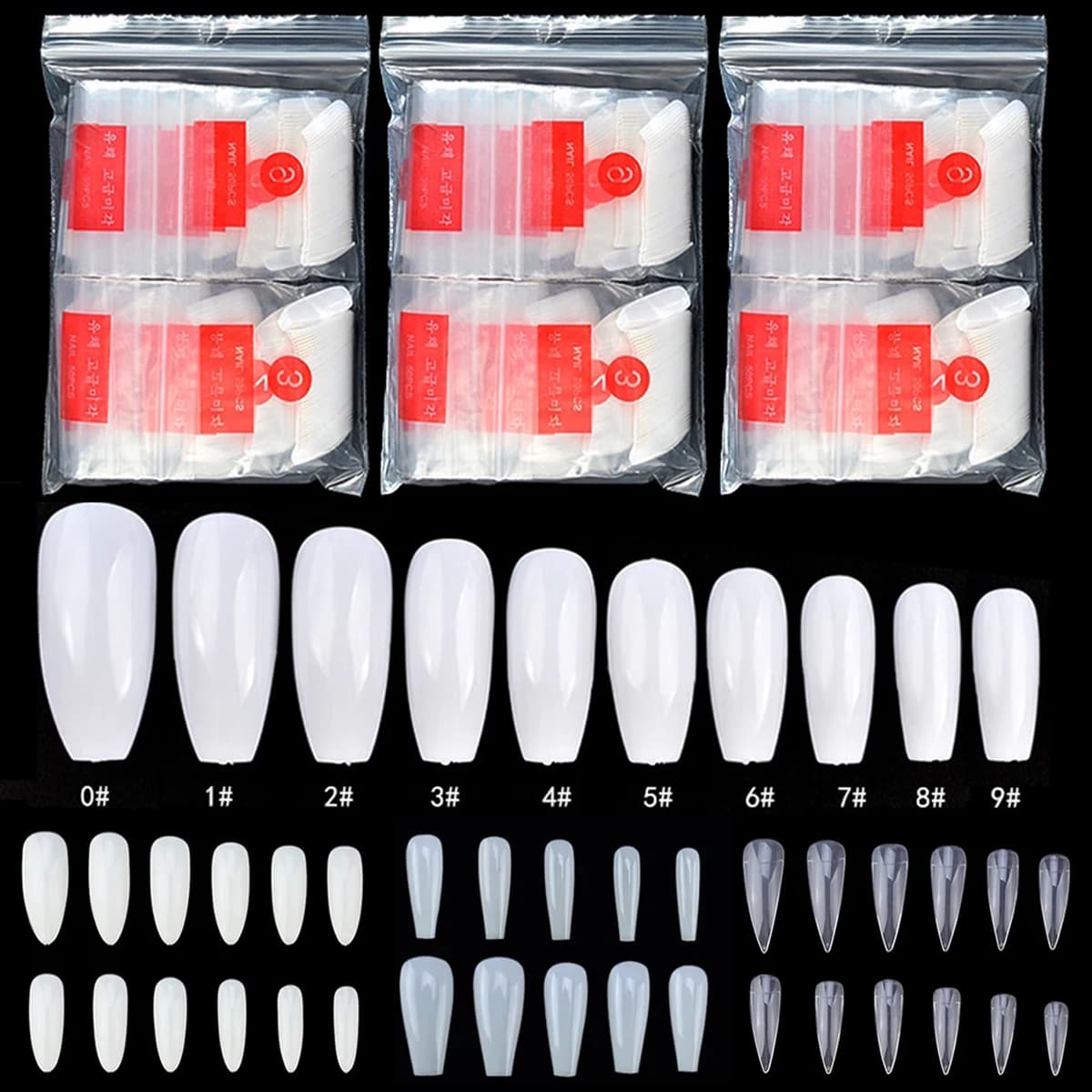 600/500 pz Unghie Finte Bianco Trasparente Acrilico Bara Punte Del Chiodo 10 Formati Copertura Completa Adesivo Presse sulle Unghie Manicure Unghie artistiche