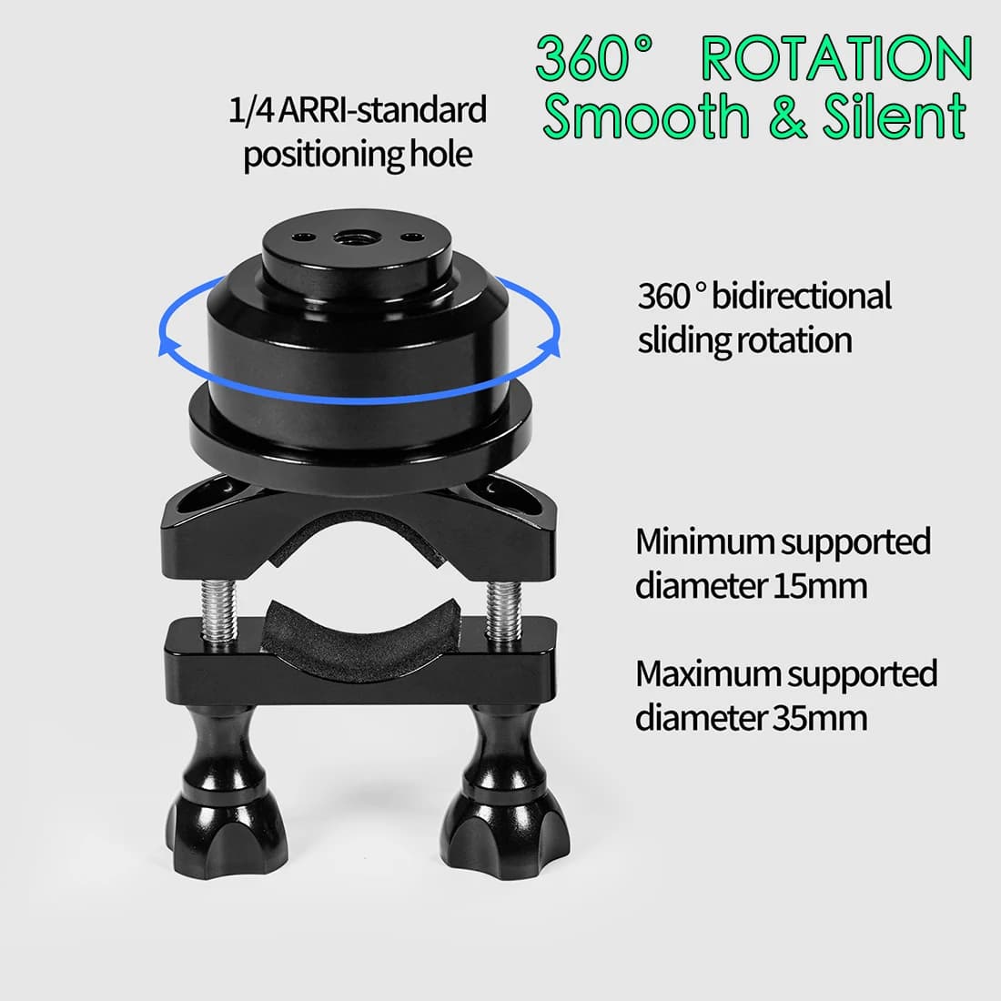 Staffa di montaggio per casco ruotabile a 360 gradi 1/4 ARRI per GoPro DJI OSMO Action Insta360 X5 15-35mm Selfie Stick Morsetto Braccio autofotente