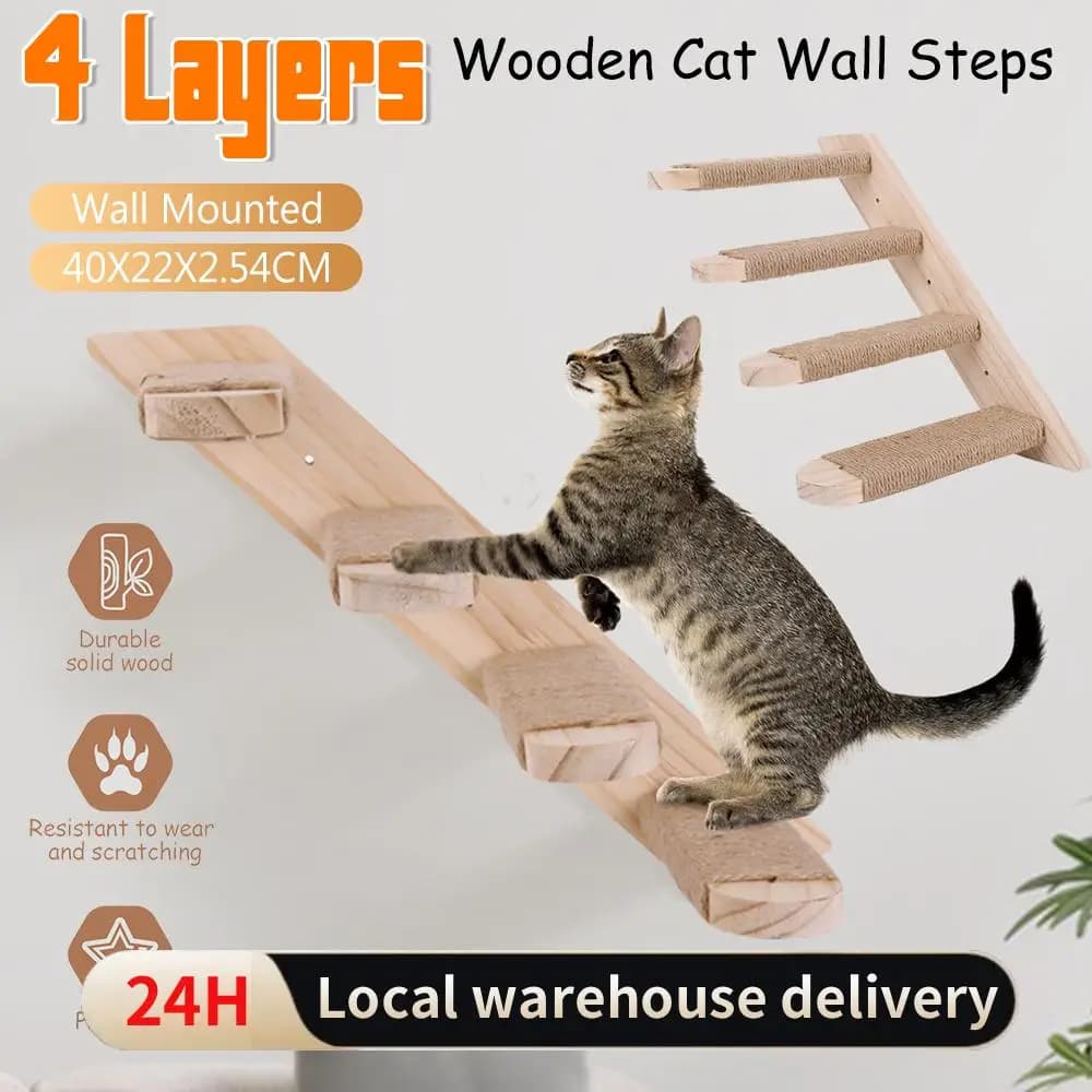 Wooden wall shelves for cats, wall structure with cat scale, sisal rope, jump platform, for cats sleeping and playing
