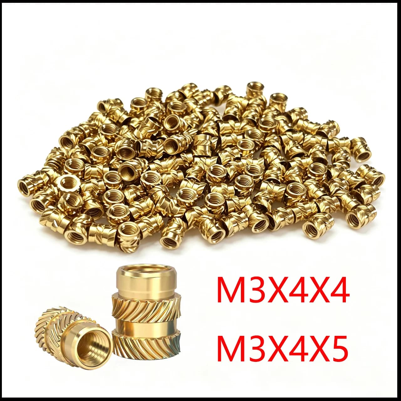 50pcs Brass Hot Melt Insert Knurled Nut M3X4X4 M3X4X5 Thread Heat Molding Double Twill Injection Embedment Nut For 3D Printer