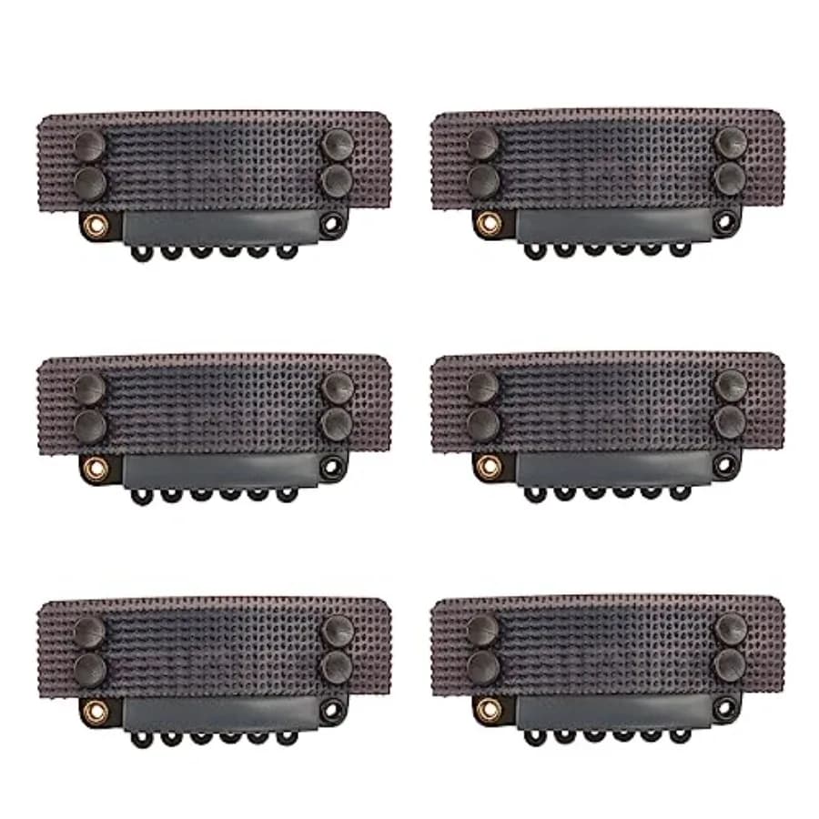 6 Pcs Stickable Wig Clips U-Shape Snap Clip 32mm 6-Teeth Hair Extensions Clips for Fixed Wig Windproof Strap Dark Brown