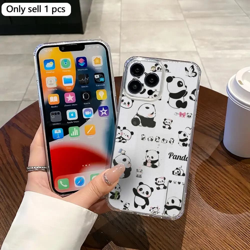 Cover per iPhone con Panda Cinese Cartoon - Custodia Magnetica Trasparente per iPhone 17/16/15/14/13/12/11