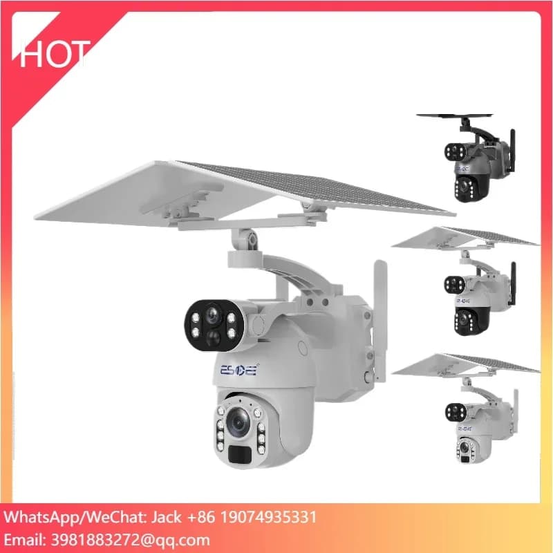 Telecamera di sicurezza solare 4G ESOE 3K WiFi con zoom 50X, wireless, per esterni, con rilevamento automatico delle persone, doppia lente 6MP, CCTV, per fattoria