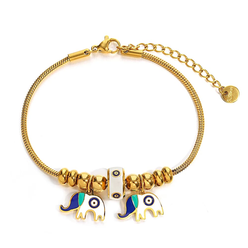 Greatera Trendy Enamel Elephont Pendant Stainless Steel Bracelets for Women Gold Plated Charms Bracelet Waterproof Jewelry 2023
