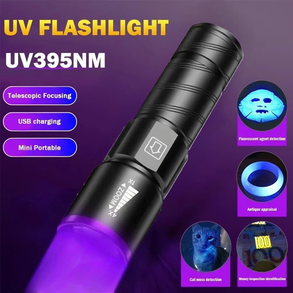BALDR Luce UV 395nm Torcia UV impermeabile Mini lampada UV ultravioletta Rilevatore torcia portatile per unghie Lampada a luce nera