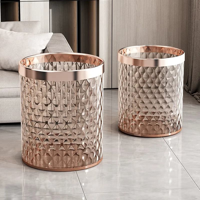 Champagne Gold Trash Can Household New Style Good-looking Living Room Bedroom Bathroom Office Large Capacity Paper Basket Bins