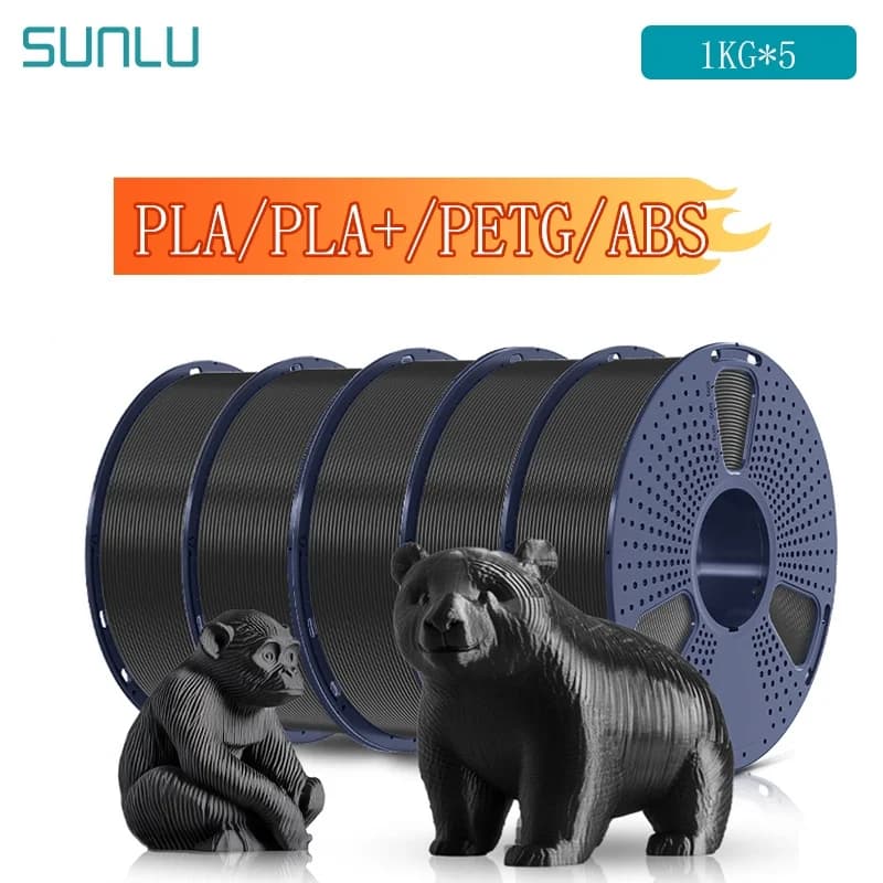 SUNLU 5KG 3D Filament PLA/PLA PLUS/PETG/ABS Filamnet 1.75mm 5Roll 1KG 3D Printer Filament Wrapped by 3D Printer