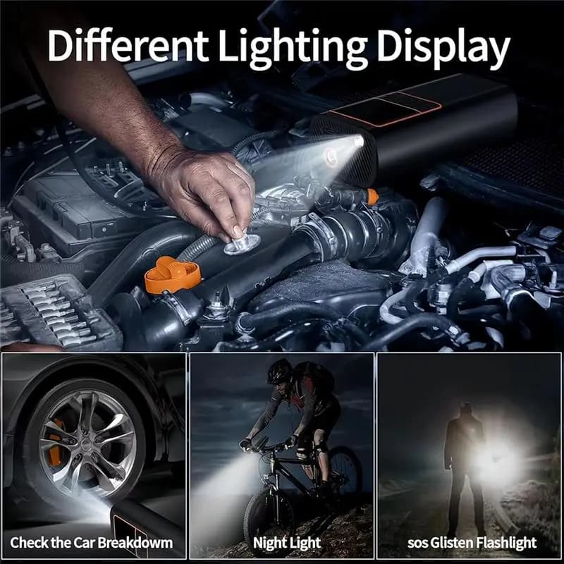 DT15 Cordless Tire Inflator Air Pump, Portable Air Compressor for Car Motorcycle Bike, Dual LCD Display LED Light