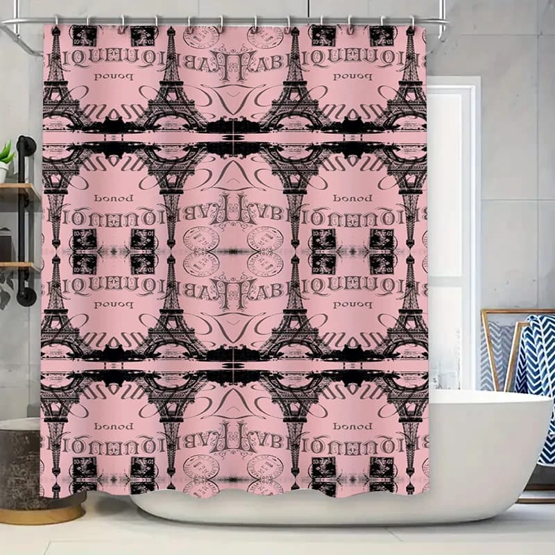 Tenda da doccia da bagno rosa con stampa Torre Eiffel di Parigi per la decorazione domestica Accessori da bagno in PVC impermeabile
