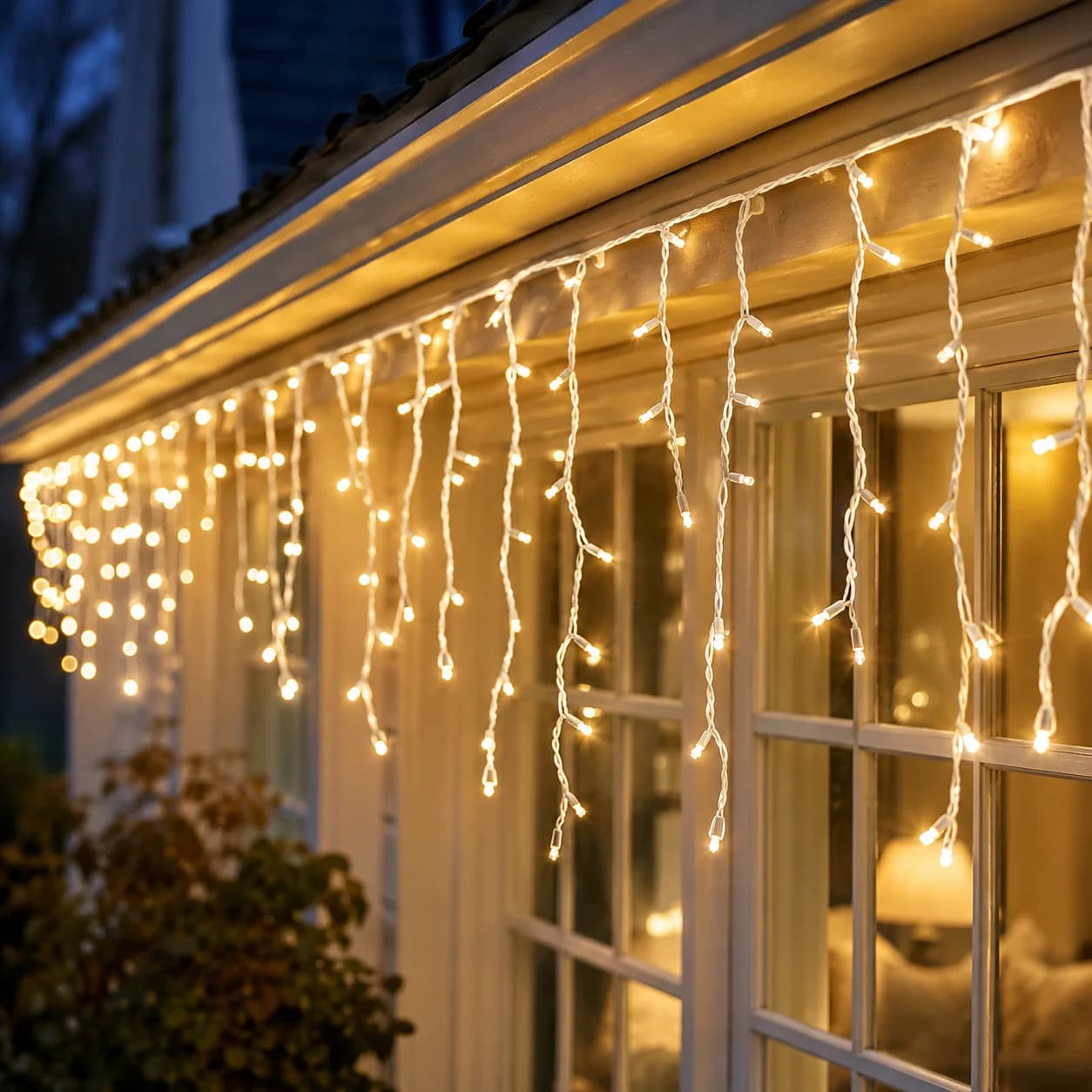 Solar Icicle Lights Outdoor Fairy String Lights 2Pcs Solar Powered 100/200LED 8 Modes 5 Colors for Roof Eaves Patio Xmas Decor